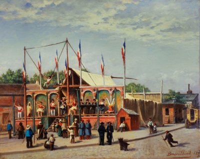 De tent van worstelaar Dubois, boulevard de la Villette door C. Bussilliet