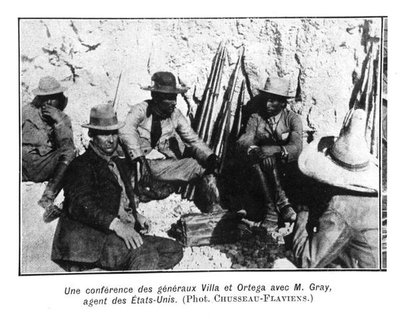 Ontmoeting van generaals Villa (ca. 1877-1923) Ortega en de Amerikaanse vertegenwoordiger, Mr. Gray door C. Chusseau Flaviens