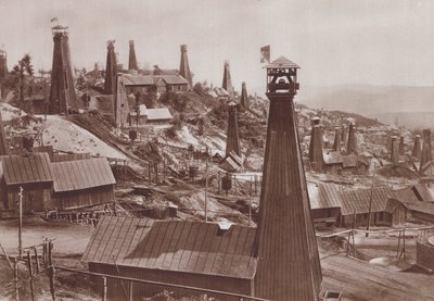 Oliebronnen van Bustenari, Roemenië (zwart-wit foto) door C. Chusseau Flaviens