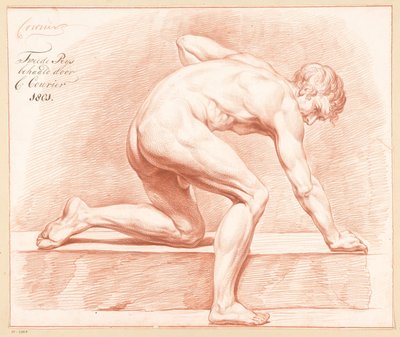 Knielend mannelijk naakt, van opzij gezien (2e prijs 1801) door C. Courier