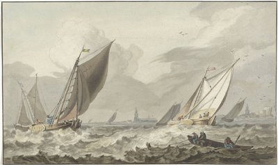 Zuiderzee met Medemblik in het verschiet door C. Dietrich (prentmaker)