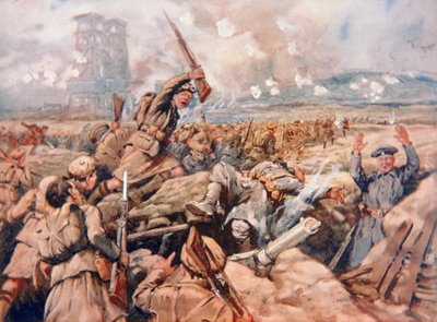 Aanval van de Schotse regimenten bij Loos door C. Dudley (after) Tennant