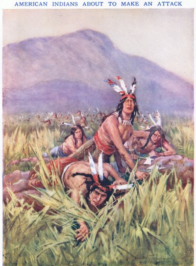 Amerikaanse indianen op het punt van aanvallen door C. Dudley Tennant