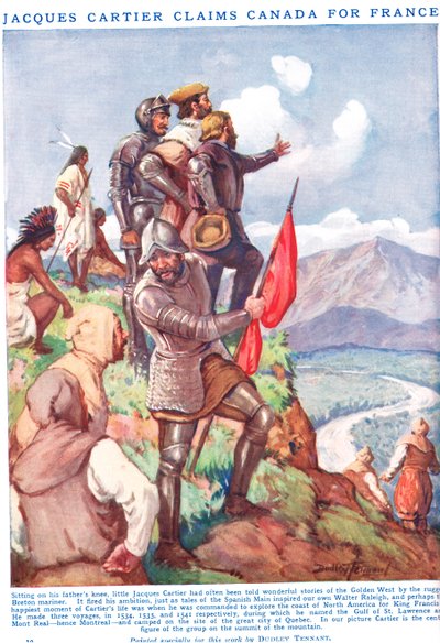 Jacques Cartier claimt Canada voor Frankrijk, illustratie uit 