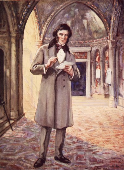 John Ruskin in Venetië (kleur litho) door C. Dudley Tennant