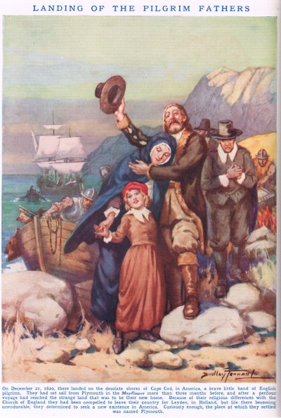 Landing van de Pilgrim Fathers, illustratie uit 