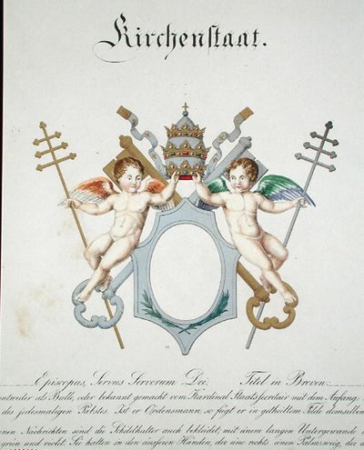 Wapens van de Kerkstaat van het Vaticaan, uit een collectie aquarellen gepubliceerd in Duitsland, ca. 1830-33 door C. Hildebrandt