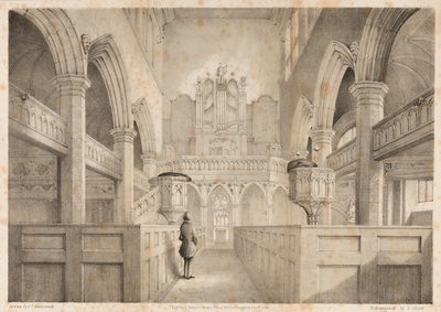 Het interieur van St. Peters, Wolverhampton, gegraveerd door I. Shaw, 1848 door C. J. Greenwood