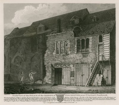 Zuidelijk uitzicht op het Paleis van de Bisschoppen van Winchester, nabij St Saviour