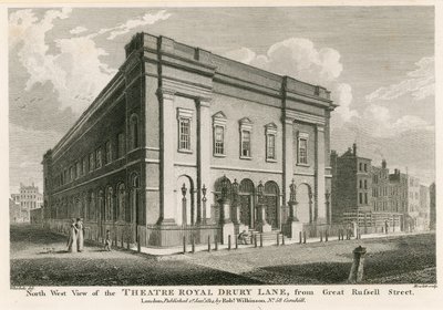 Westelijke aanzicht van het Theatre Royal, Drury Lane, Londen, vanaf Great Russell Street door C. John Mayle Whichelo
