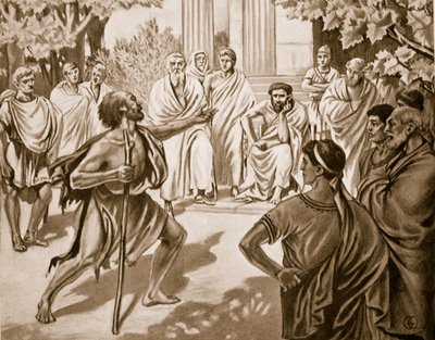 Diogenes en Plato, illustratie uit Hutchinsons Geschiedenis van de Naties, 1915 door C. Titus
