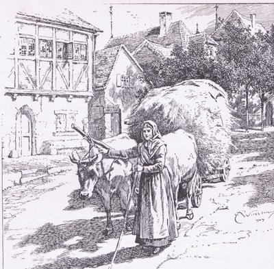 Karren getrokken door ossen denderden door de stille straten, uit 