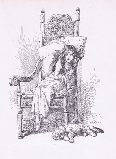 Opgepropt in de grote leunstoel, uit The Child of the Air uitgegeven door Duckworth door C. Wilhelm