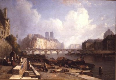 Het Ile de la Cité, Parijs, vanaf de Quai du Louvre door Caleb Robert Stanley