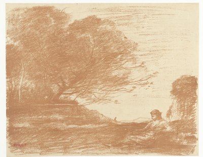 Sappho in landschap door Camille Corot