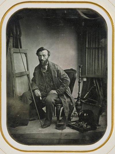 Zelfportret in schilderstudio door Camille Dolard