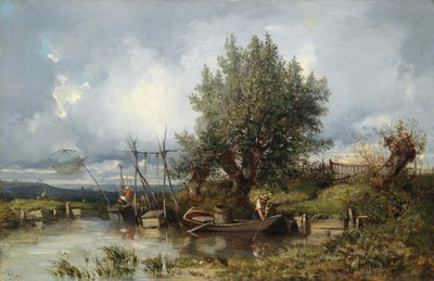Rivierlandschap met Vissers door Camille Flers