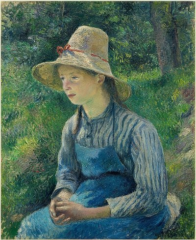 Boerenmeisje met strohoed door Camille Jacob Pissarro