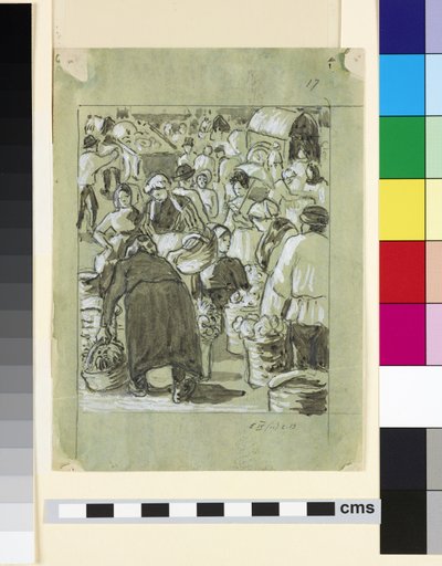 Compositorische studie van een markt door Camille Jacob Pissarro
