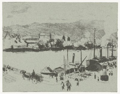 Gezicht op de kade van de Seine in Rouen door Camille Jacob Pissarro