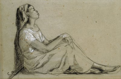 Zittende jonge zwarte vrouw, 1855-57 door Camille Jacob Pissarro