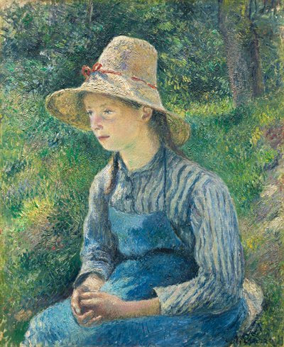 Boerenmeisje met een Strohoed, 1881 door Camille Jacob Pissarro