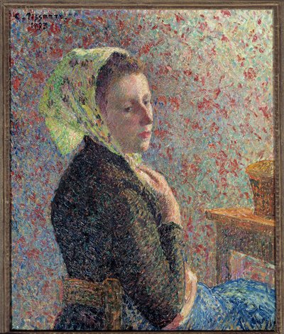 Portret van een vrouw met een groene folie door Camille Jacob Pissarro
