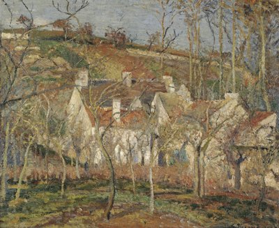 Rode daken, hoek van een dorp, winter door Camille Jacob Pissarro