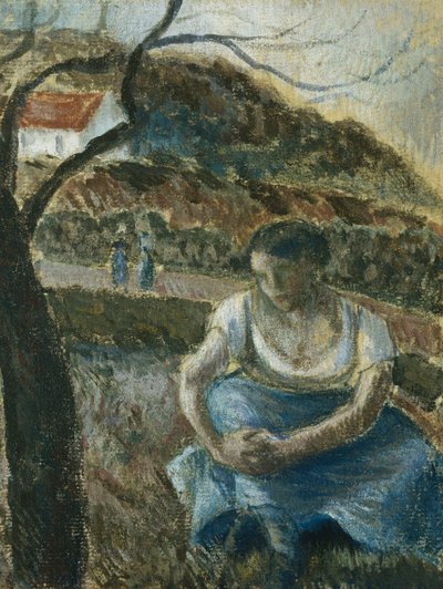 Zittende boerin; Paysanne Assise, ca. 1880 door Camille Jacob Pissarro
