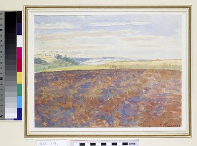 Studie van een landschap met een geploegd veld, Eragny-sur-Epte, ca. 1887-89 door Camille Jacob Pissarro
