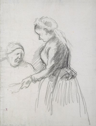 Studie van de moeder van de kunstenaar met haar dienstmeid door Camille Jacob Pissarro