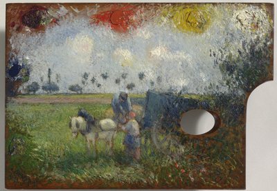 Het palet van de kunstenaar met een landschap door Camille Jacob Pissarro