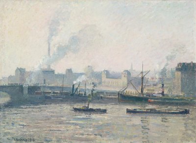 De Saint-Sever-brug, Rouen: Mist door Camille Jacob Pissarro