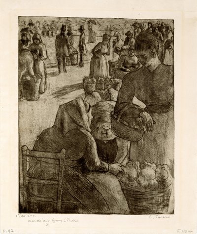De groentemarkt in Pontoise, 1891 door Camille Jacob Pissarro