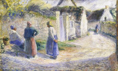 Dorpstraat met Drie Mensen aan de Rechterkant door Camille Jacob Pissarro