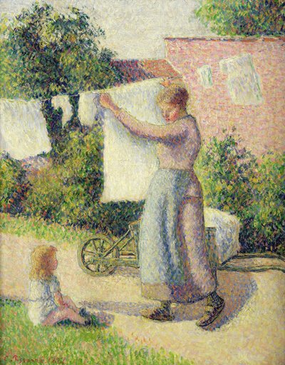 Vrouw die de Was ophangt, 1887 door Camille Jacob Pissarro