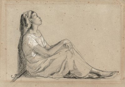 Jonge zwarte vrouw zittend door Camille Jacob Pissarro
