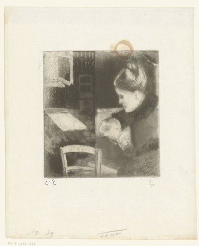 Zogende vrouw door Camille Jacob Pissarro