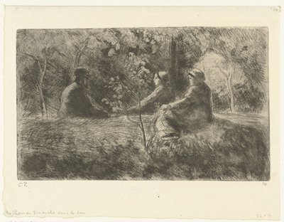 Zondagse rust in het bos door Camille Jacob Pissarro