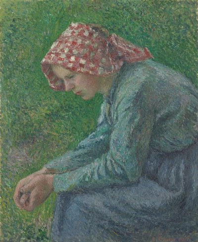 Zittende boerin door Camille Pissarro