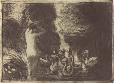 Baigneuse aux oies (Badhuis met Ganzen) door Camille Pissarro