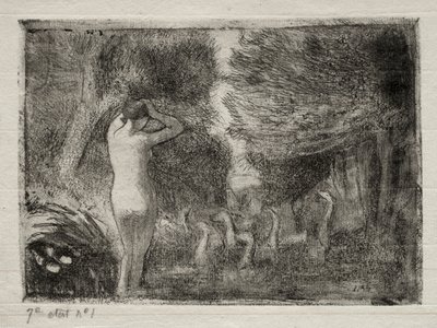 Bader en ganzen door Camille Pissarro