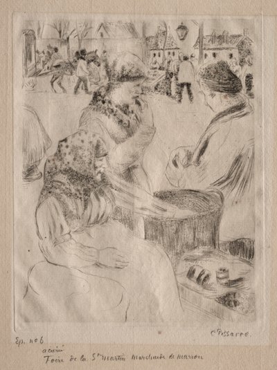 Kastanjeverkoper door Camille Pissarro