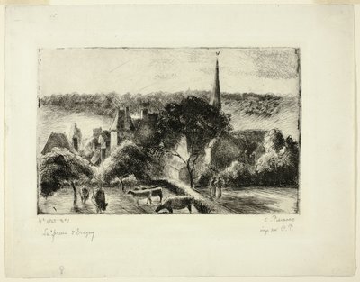 Kerk en boerderij in Éragny door Camille Pissarro