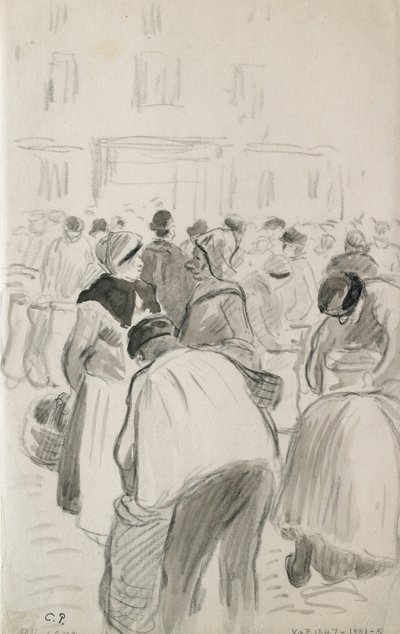 Compositorische studie van de markt in Pontoise door Camille Pissarro