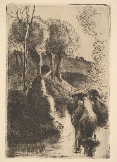 Koeherder, aan de Waterkant, 1890 door Camille Jacob Pissarro