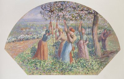 Ontwerp voor een waaier: De erwtenstakers, 1890 door Camille Pissarro