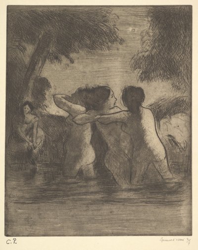 Vier Baders door Camille Jacob Pissarro