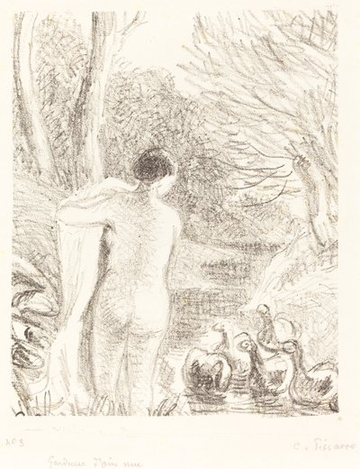 Naakt ganzenhoedster, ca. 1897 door Camille Pissarro