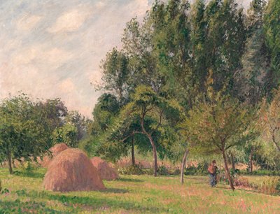 Hooibergen, ochtend, Éragny, 1899 door Camille Jacob Pissarro